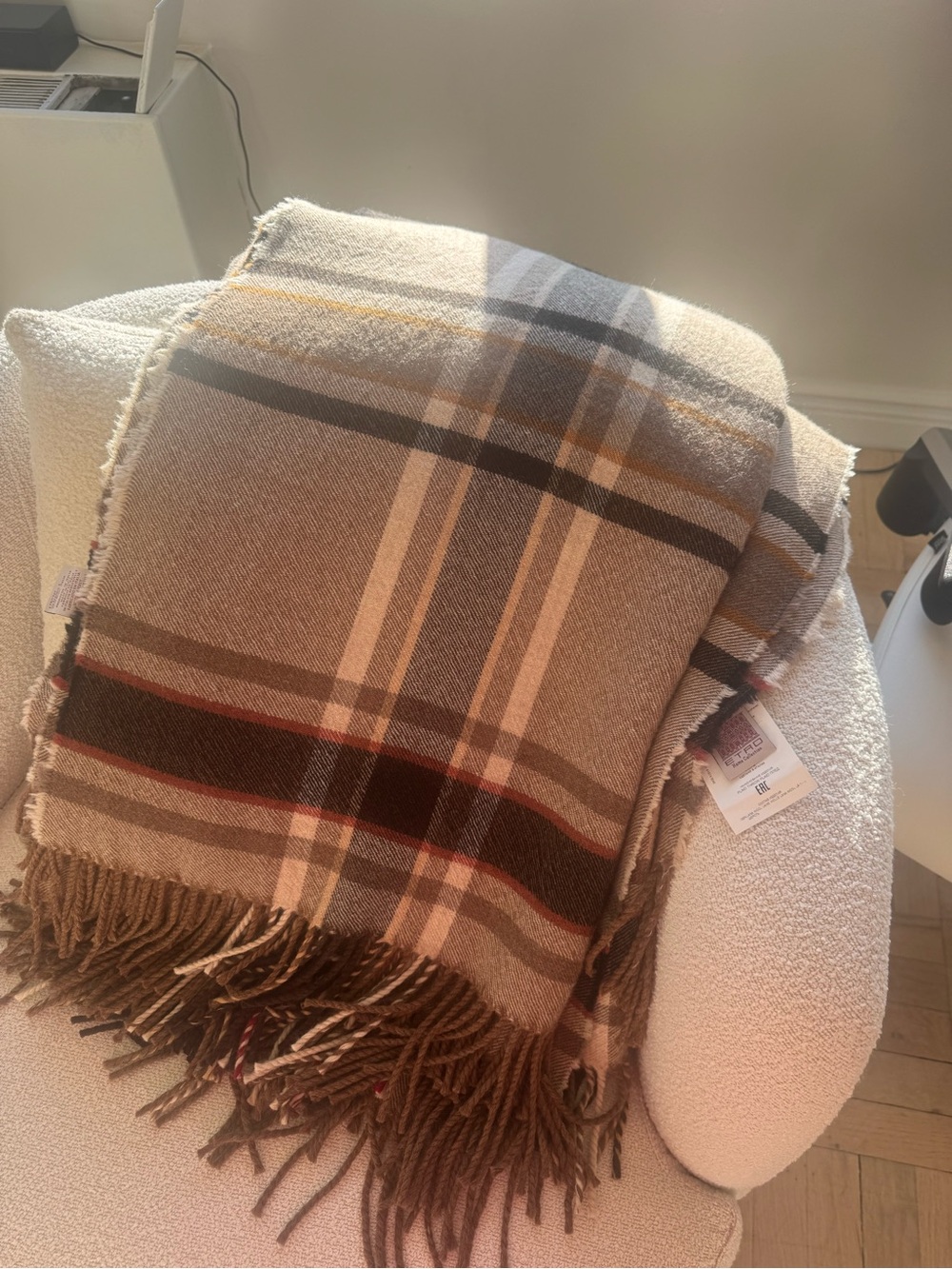 Etro Plaid Fringe Throw in Brown, Cream and Tan
